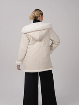 WarmCore™Faux Fur Lining Mid Length Rain Coat,Adjustable Waist Design