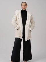 WarmCore™Faux Fur Lining Mid Length Rain Coat,Adjustable Waist Design