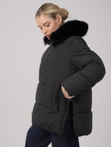 WarmCore™Faux Fur Collar Puffer With Detached Hood,Removable Faux Fur Collar