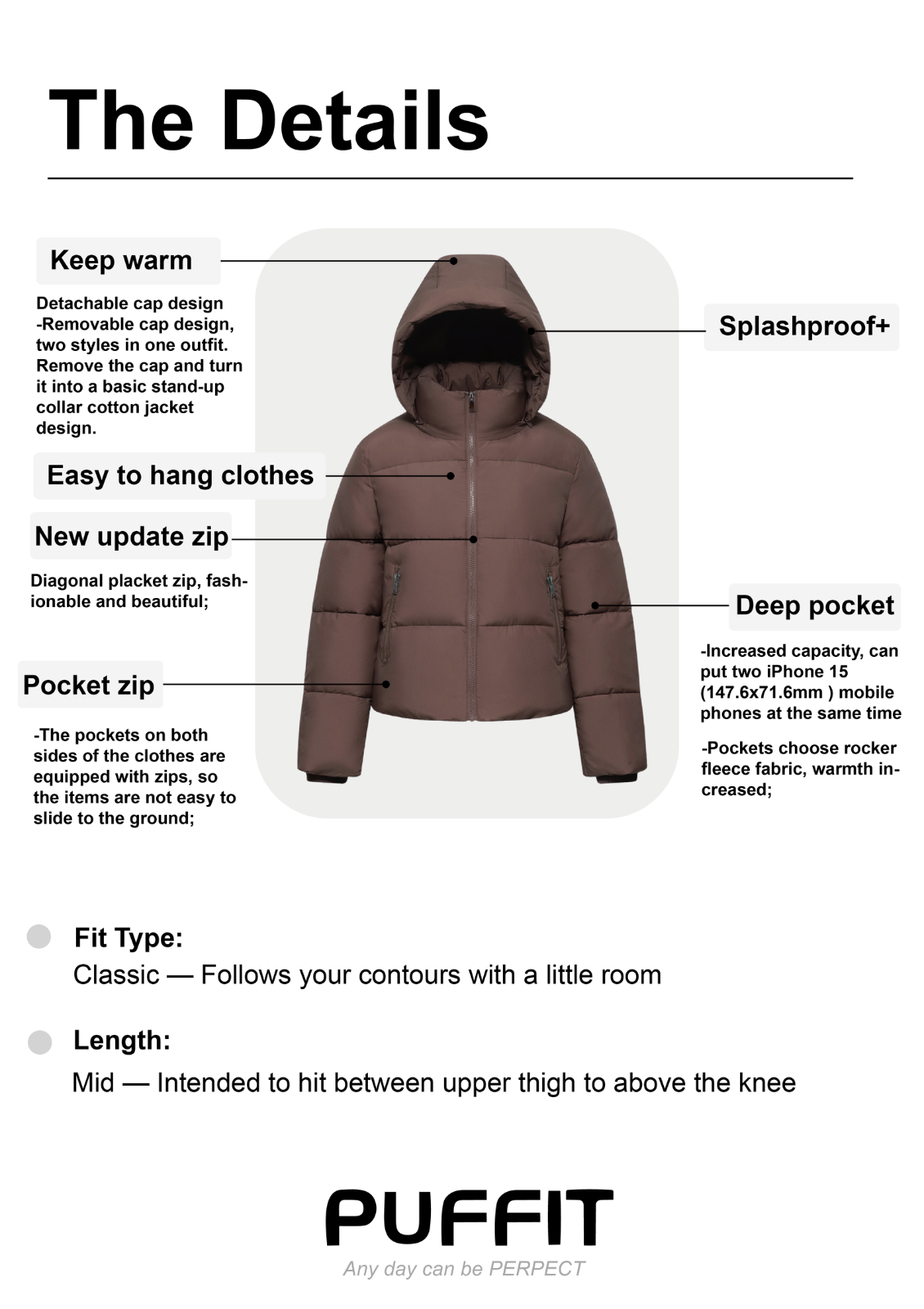 Pufit Detachable Hood Puffer Jacket – PUFFIT