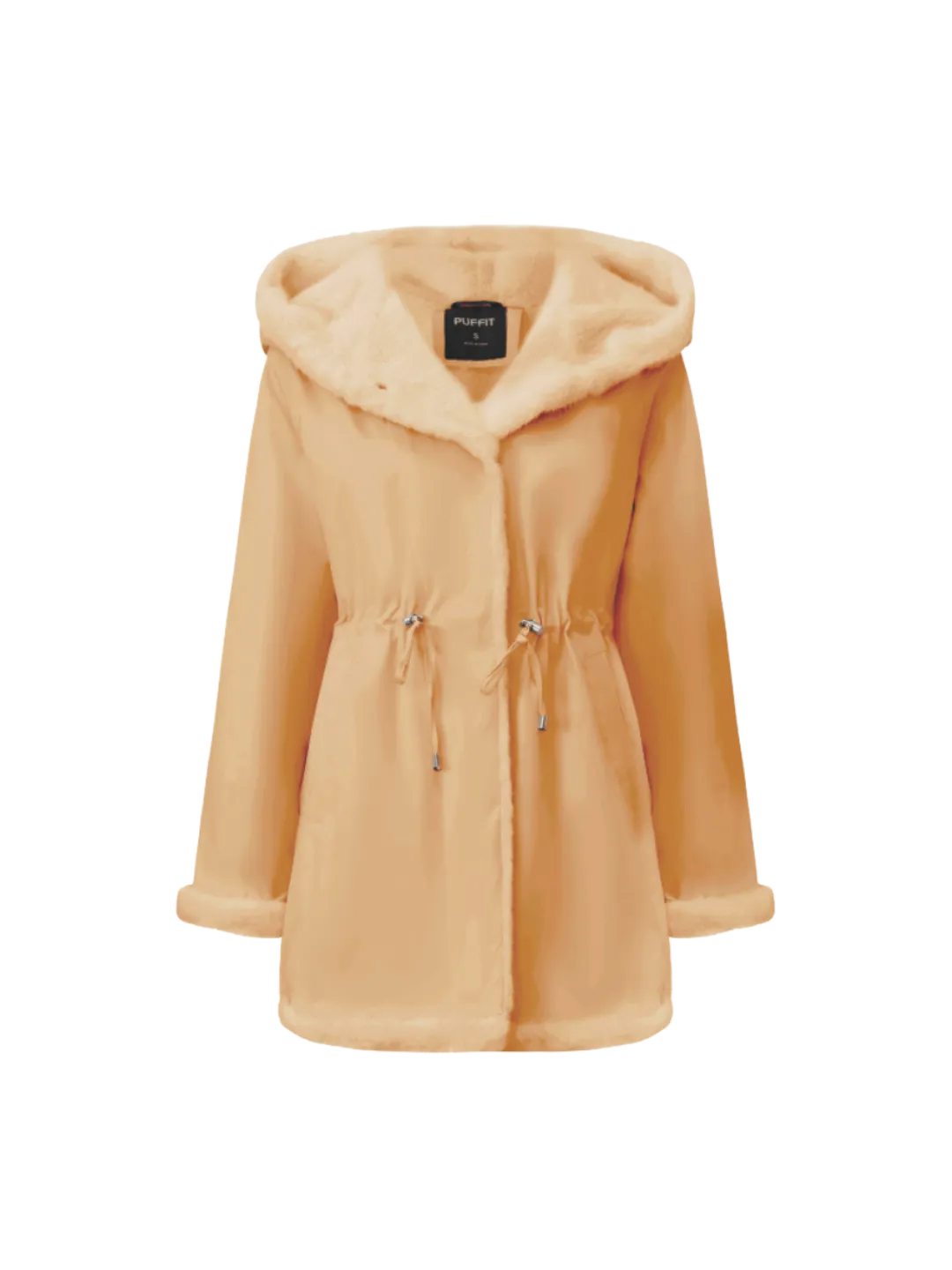 WarmCore™Faux Fur Lining Mid Length Rain Coat,Adjustable Waist Design