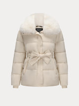 WarmCore™ Premium Elegant Detachable Faux Fur Collar Puffer With Belt