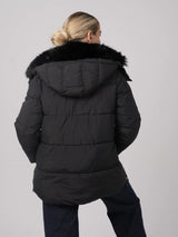 WarmCore™Faux Fur Collar Puffer With Detached Hood,Removable Faux Fur Collar
