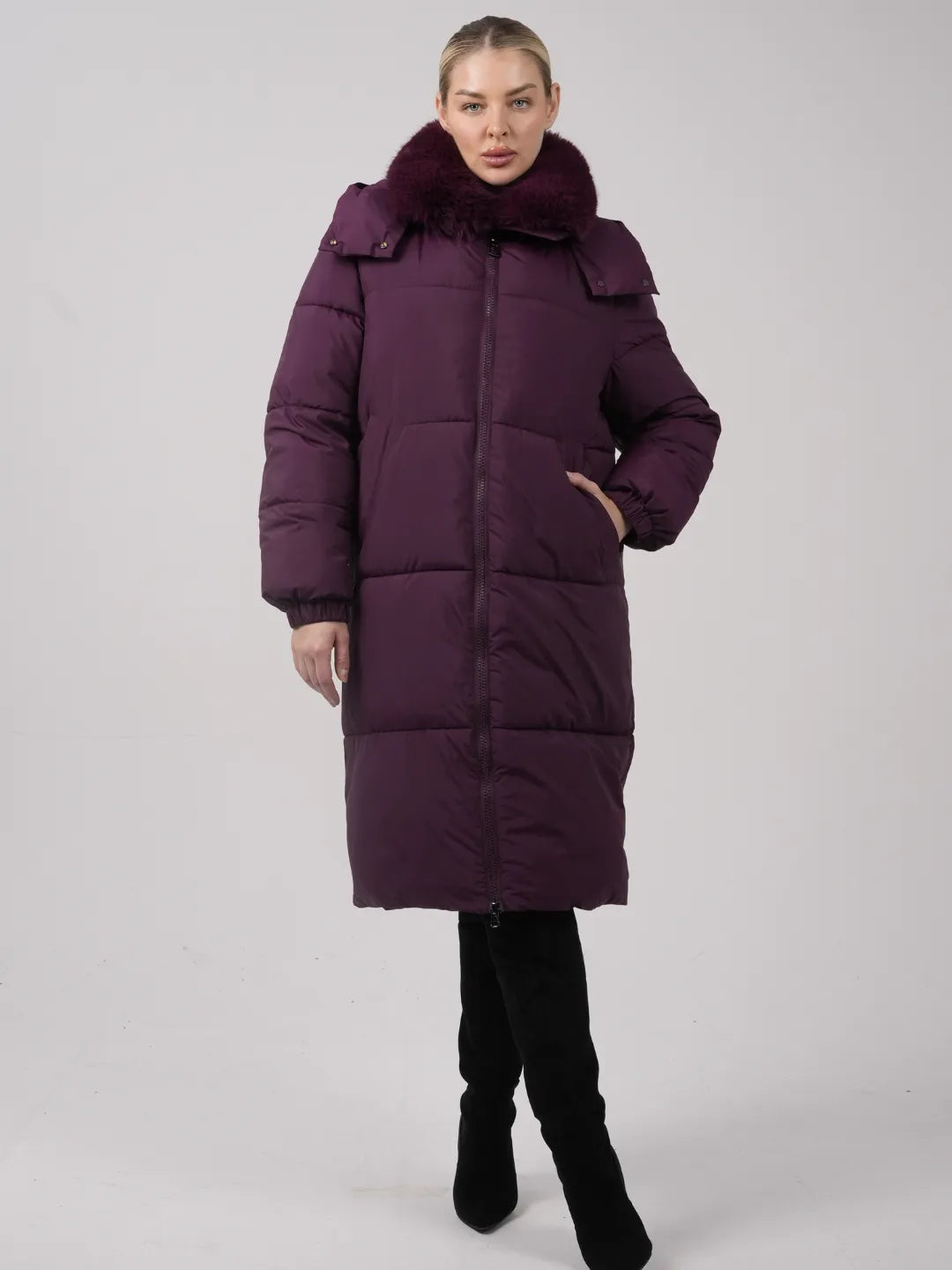 WarmCore™ Faux Fur Collar, Detached Hood, and Side Zip,High-quality Eco-Friendly Fur Collar