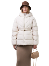 WarmCore™ Premium Hooded Waist-Cinched Puffer With Gold-tone Metal Belt