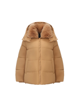 WarmCore™Faux Fur Collar Puffer With Detached Hood,Removable Faux Fur Collar