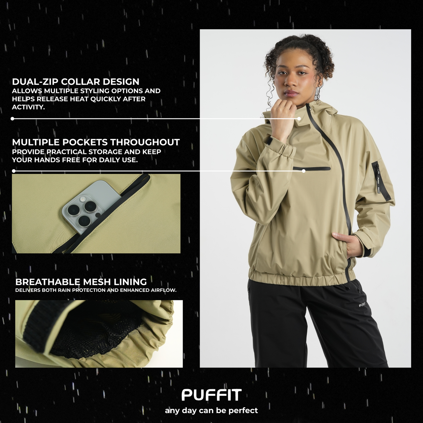 STM-TEX™ Short Asymmetric Zip Rain Hoodie