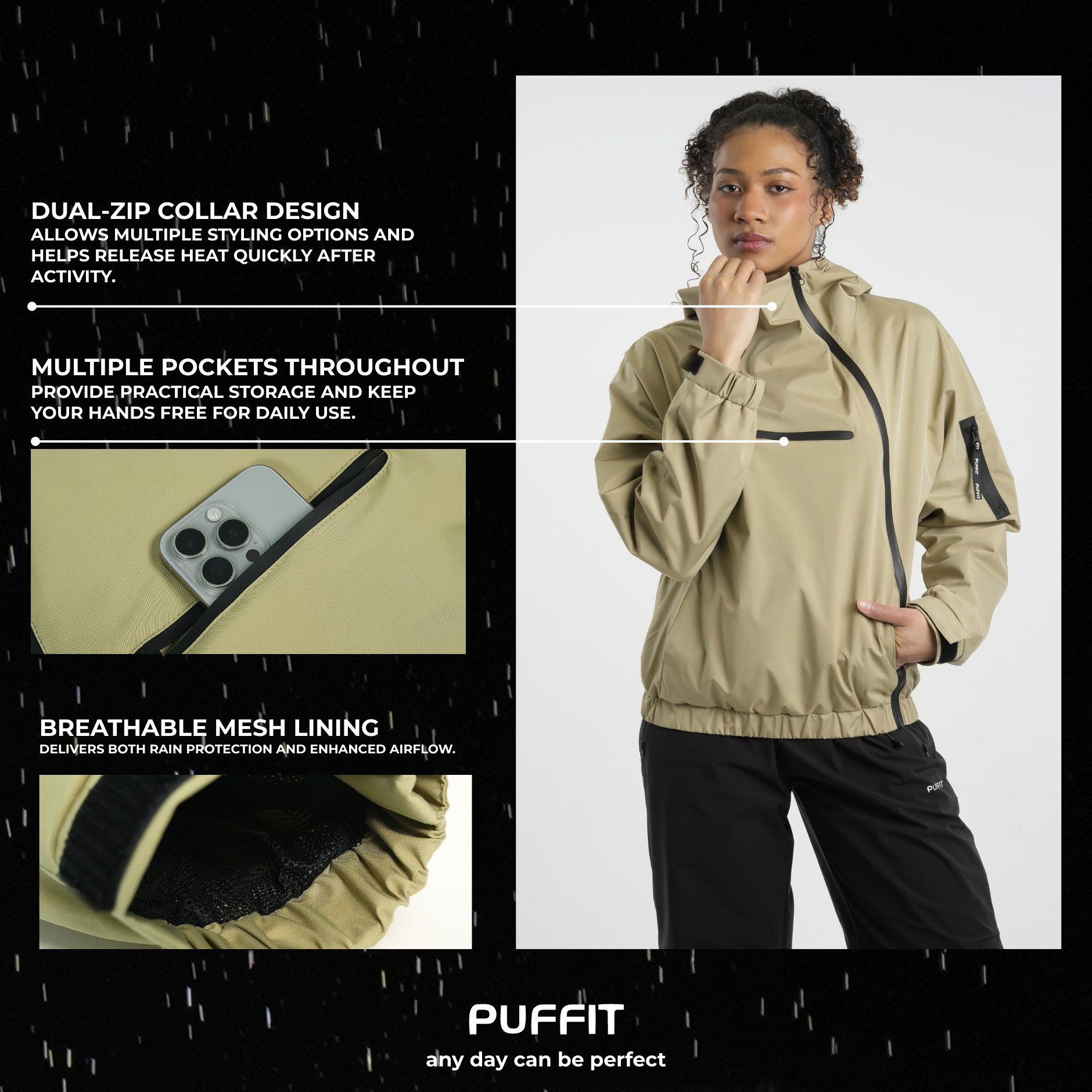 STM-TEX™ Short Asymmetric Zip Rain Hoodie