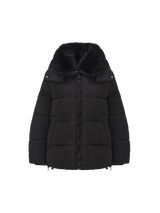 WarmCore™Faux Fur Collar Puffer With Detached Hood,Removable Faux Fur Collar