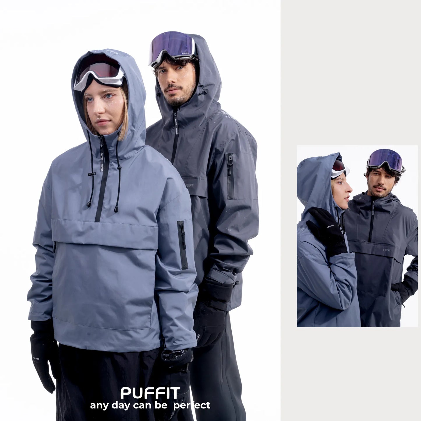 STM-TEX Waterproof Oversized Fall Hoodie Coat Warm Half Zip Rain Jacket