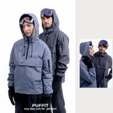STM-TEX Waterproof Oversized Fall Hoodie Coat Warm Half Zip Rain Jacket
