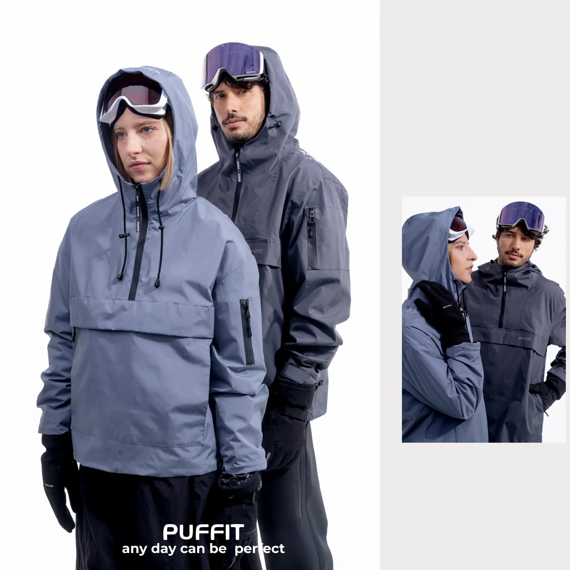 STM-TEX Waterproof Oversized Fall Hoodie Coat Warm Half Zip Rain Jacket