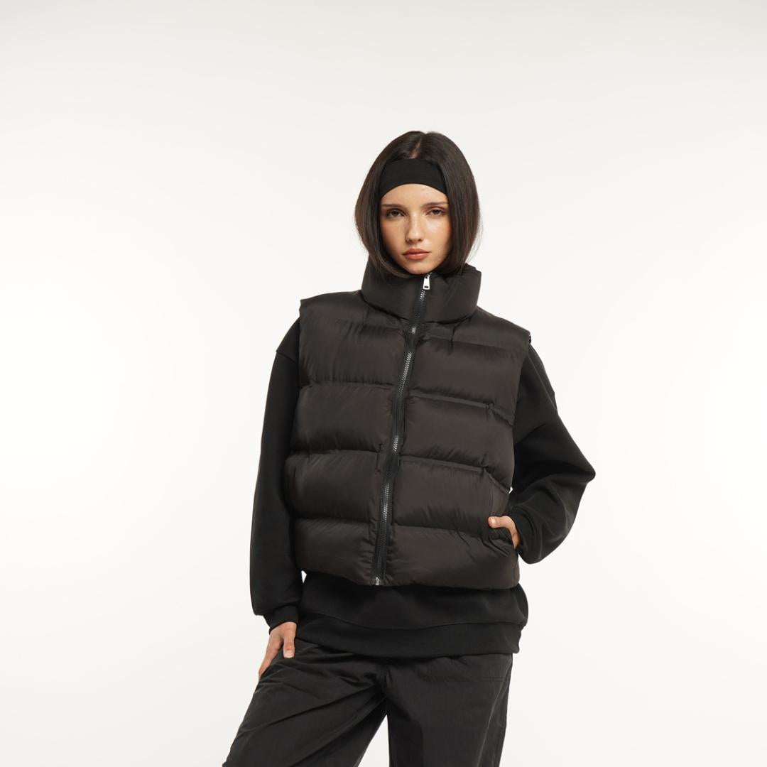 WarmCore™ Premium Women's Solid Drawstring Pocket Zip Up Puffer Gilet Vest