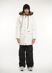 Faux Fur Mid-Length Hooded Parka With Large Pockets Splashproof Menswear