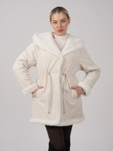 WarmCore™Faux Fur Lining Mid Length Rain Coat,Adjustable Waist Design