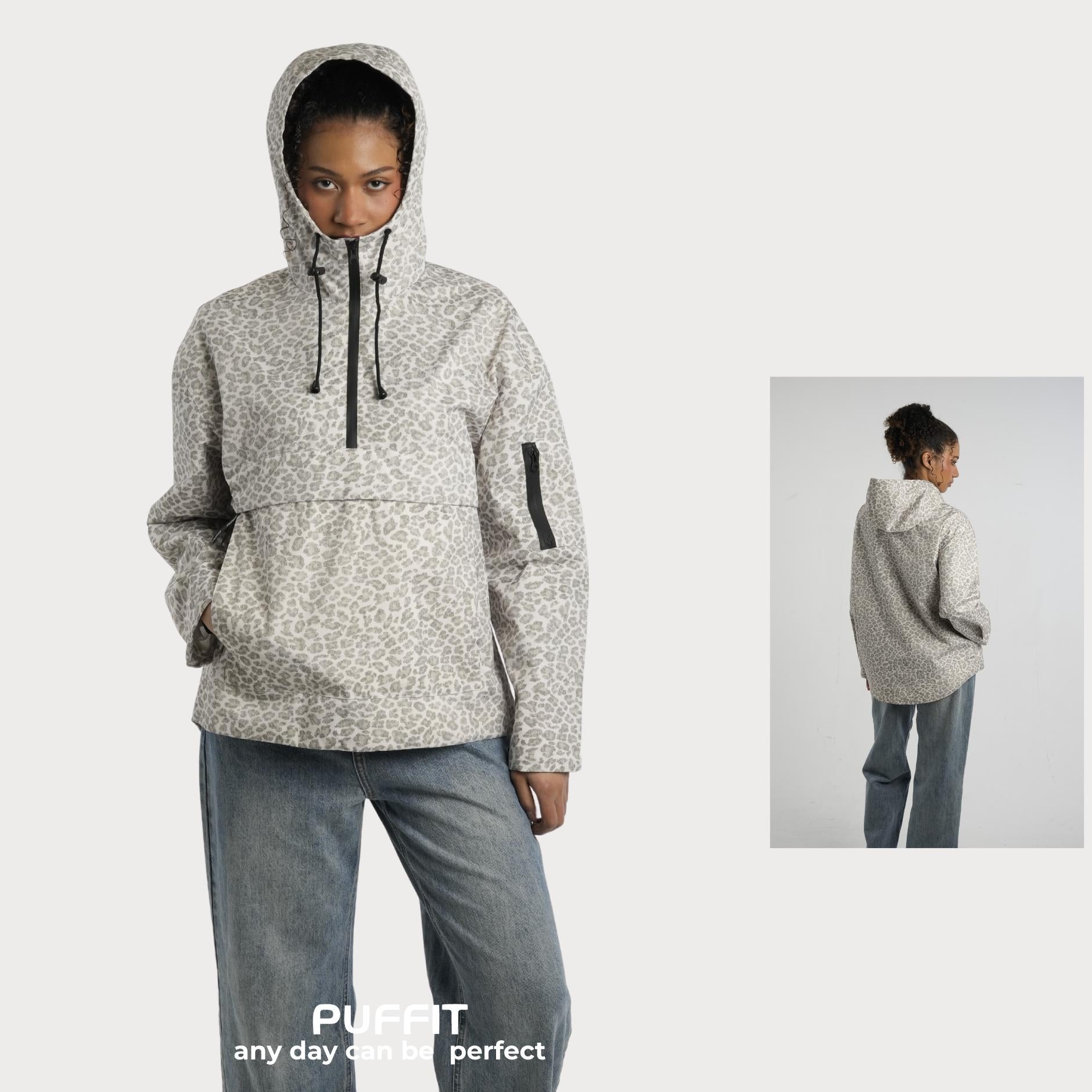 STM-TEX™  Olive Leopard Oversized Rain Hoodie