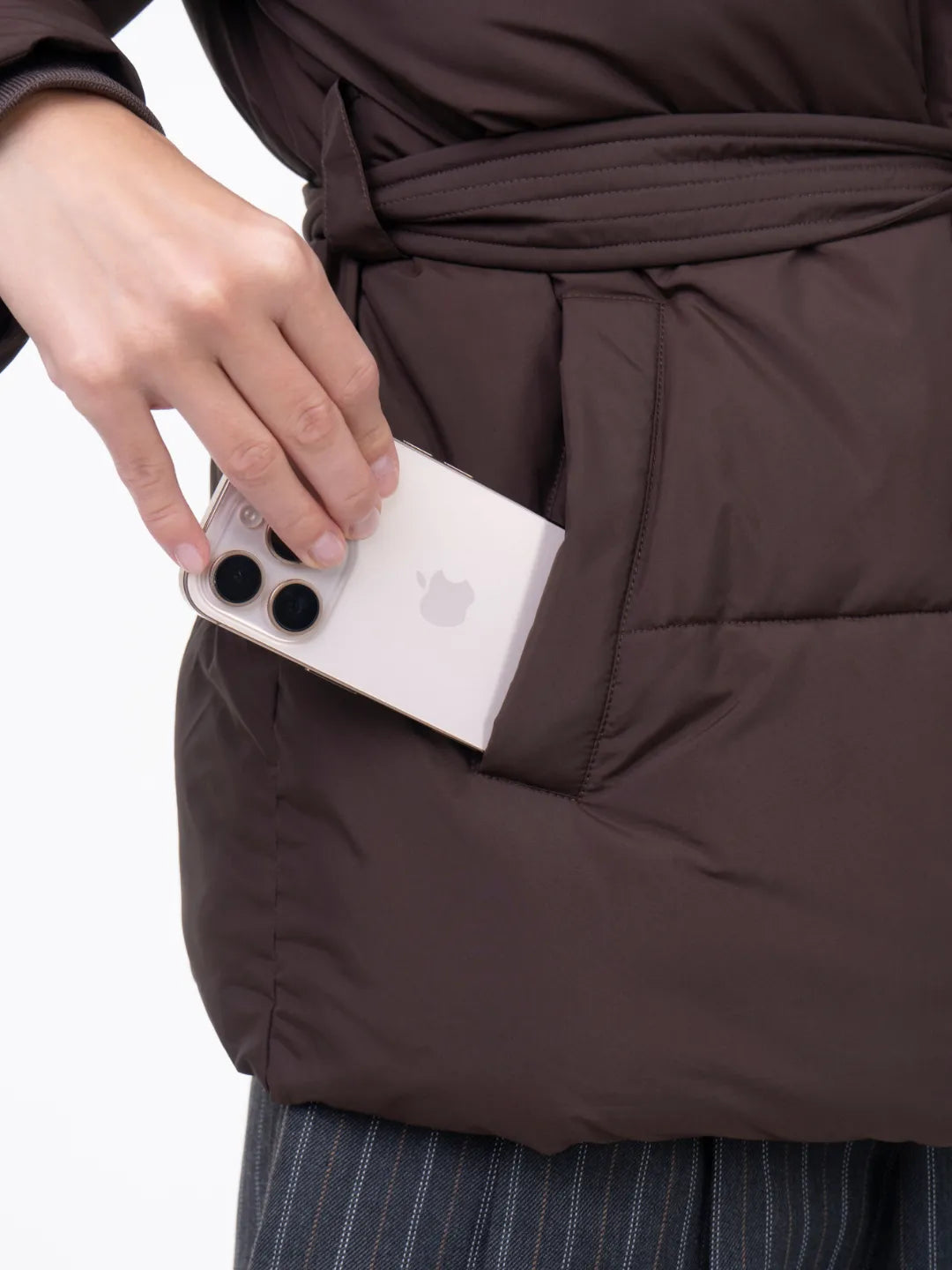 WarmCore™ Premium Elegant Detachable Faux Fur Collar Puffer With Belt