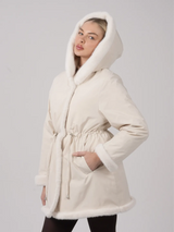 WarmCore™Faux Fur Lining Mid Length Rain Coat,Adjustable Waist Design