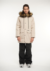 Faux Fur Mid-Length Hooded Parka With Large Pockets Splashproof Menswear