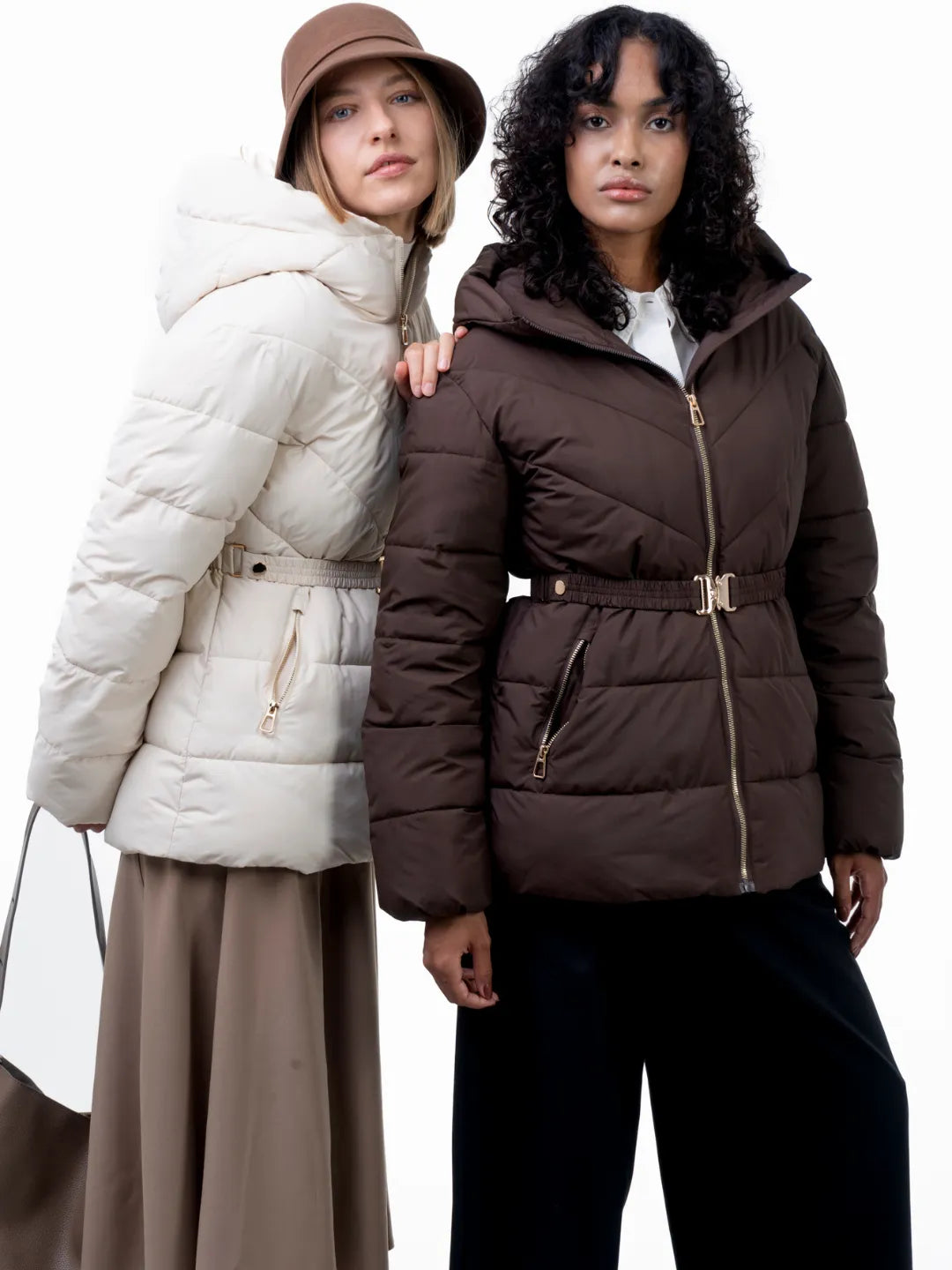 WarmCore™ Premium Hooded Waist-Cinched Puffer With Gold-tone Metal Belt