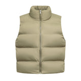 WarmCore™ Premium Women's Solid Drawstring Pocket Zip Up Puffer Gilet Vest