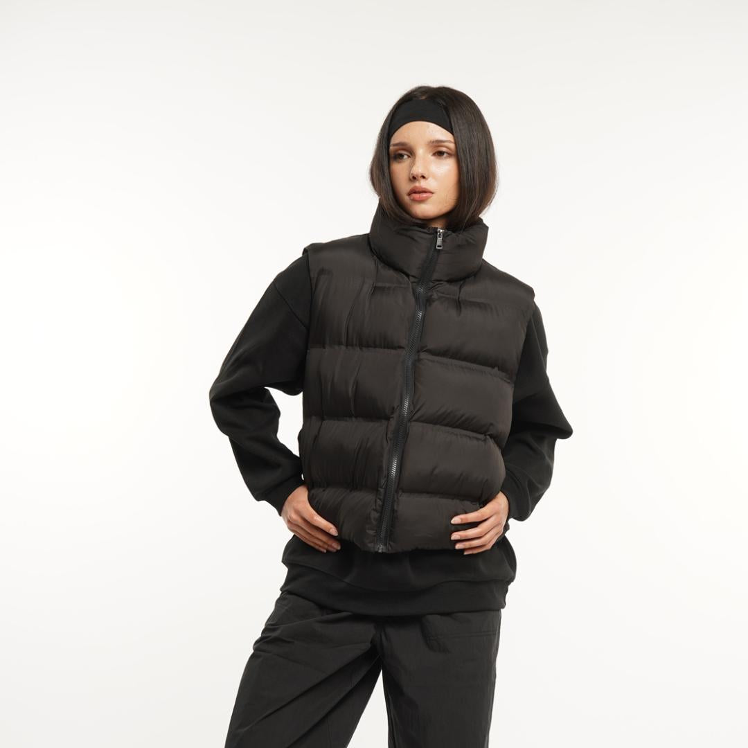 WarmCore™ Premium Women's Solid Drawstring Pocket Zip Up Puffer Gilet Vest