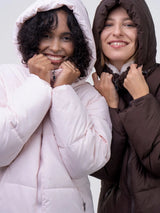 WarmCore™ Premium Faux Fur Lined Short Puffer Jackets with Removable Hood