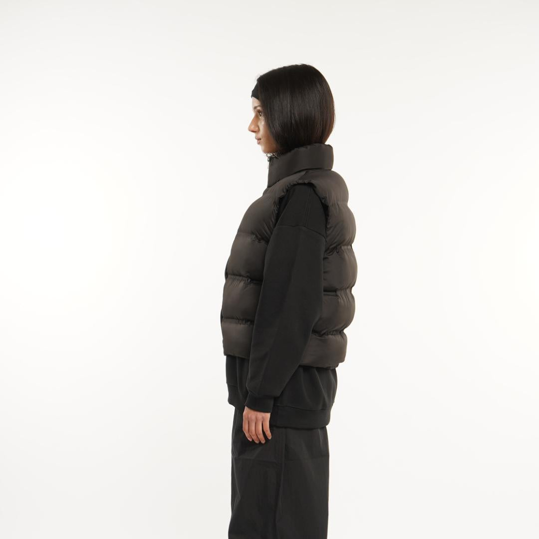 WarmCore™ Premium Women's Solid Drawstring Pocket Zip Up Puffer Gilet Vest