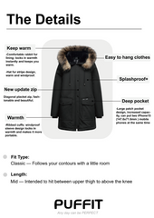 Faux Fur Mid-Length Hooded Parka With Large Pockets Splashproof Menswear