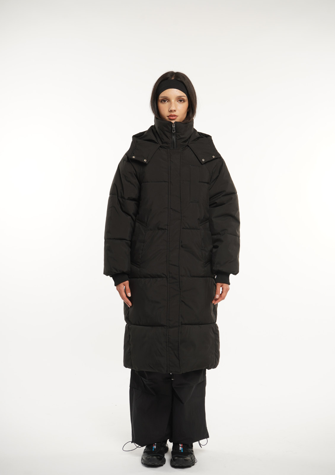 Hooded Long Puffer Jacket Black XS US4 6 UK6 8 EU34 36