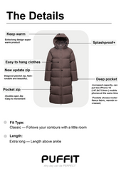 Extra Long Double-open Zip Hooded Puffer Jacket Splashproof