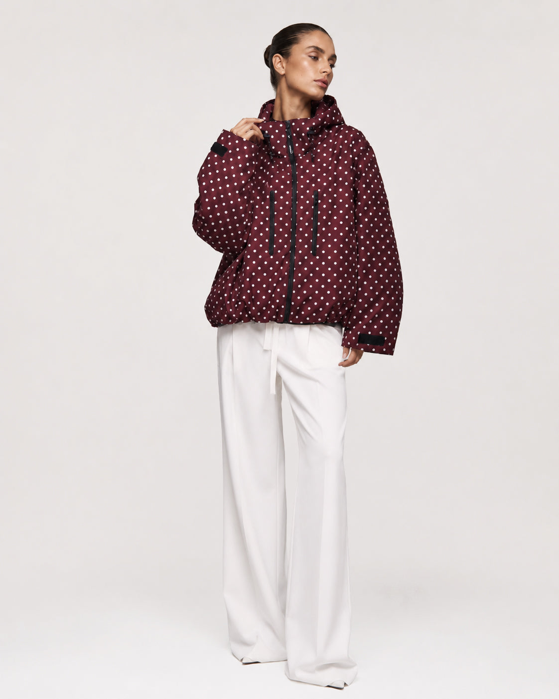 STM-TEX™ One Size Burgundy Dot Short Oversized Rain Jacket