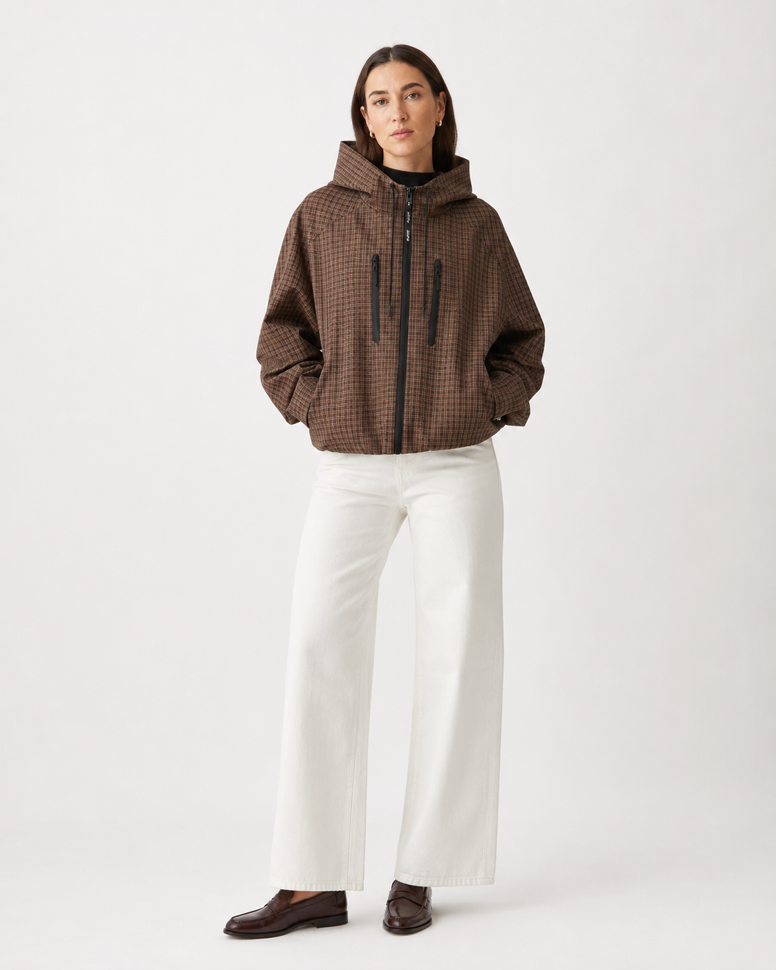 STM-TEX™ One Size Brown Check Short Oversized Rain Jacket