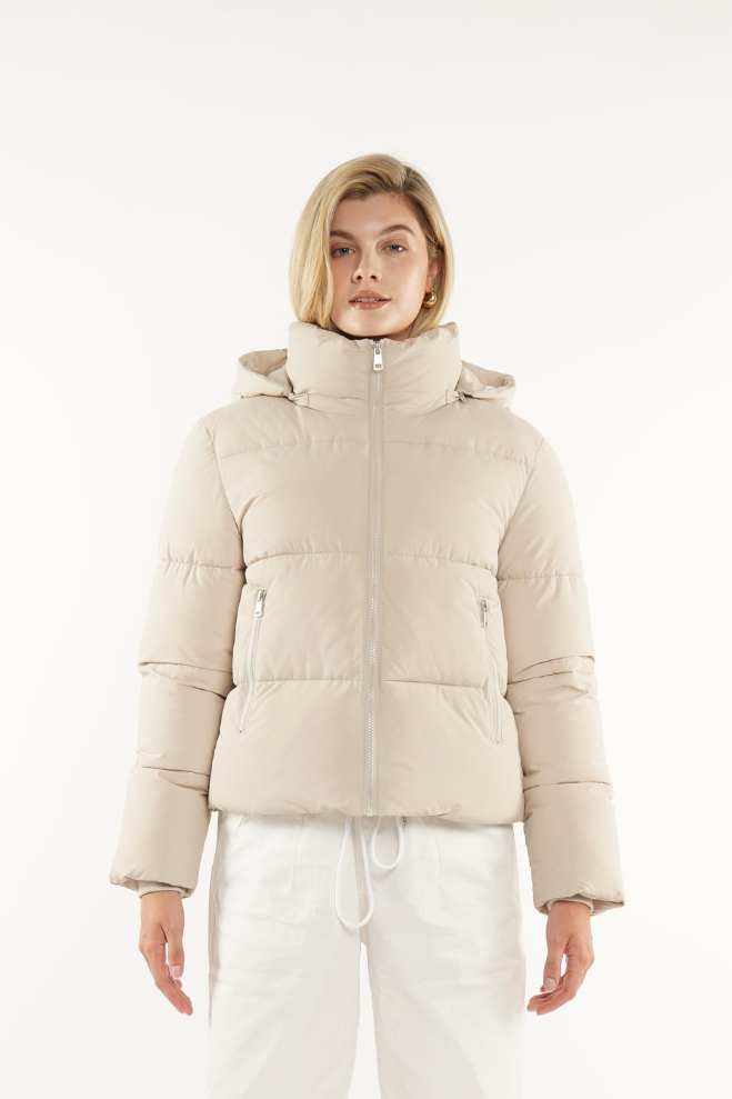 Cream puffer coat with hood sale