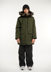 Faux Fur Mid-Length Hooded Parka With Large Pockets Splashproof Menswear