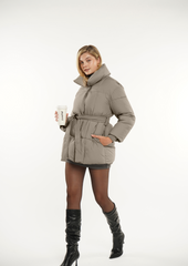 Mid Length Belted Puffer Jacket