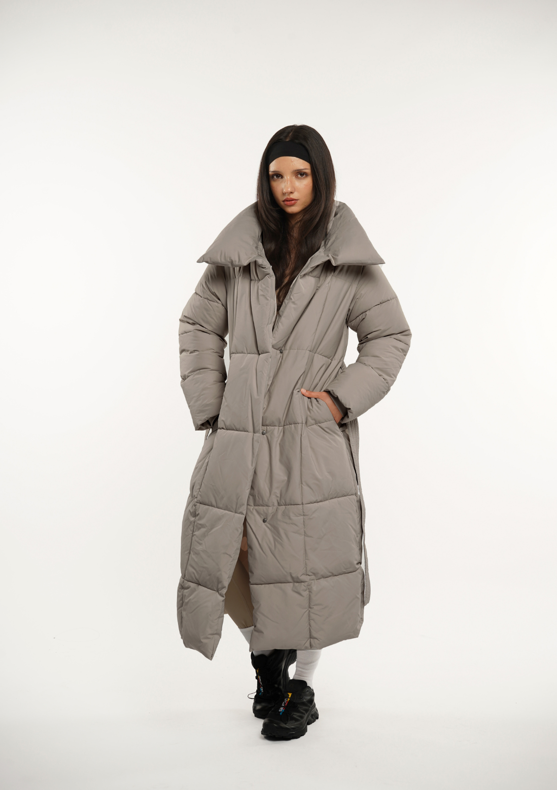 WarmCore™ Extra Long Length Belted Button Puffer