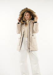 Faux Fur Mid-Length Hooded Parka With Large Pockets Splashproof