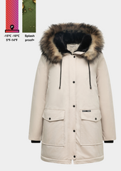 Faux Fur Mid-Length Hooded Parka With Large Pockets Splashproof