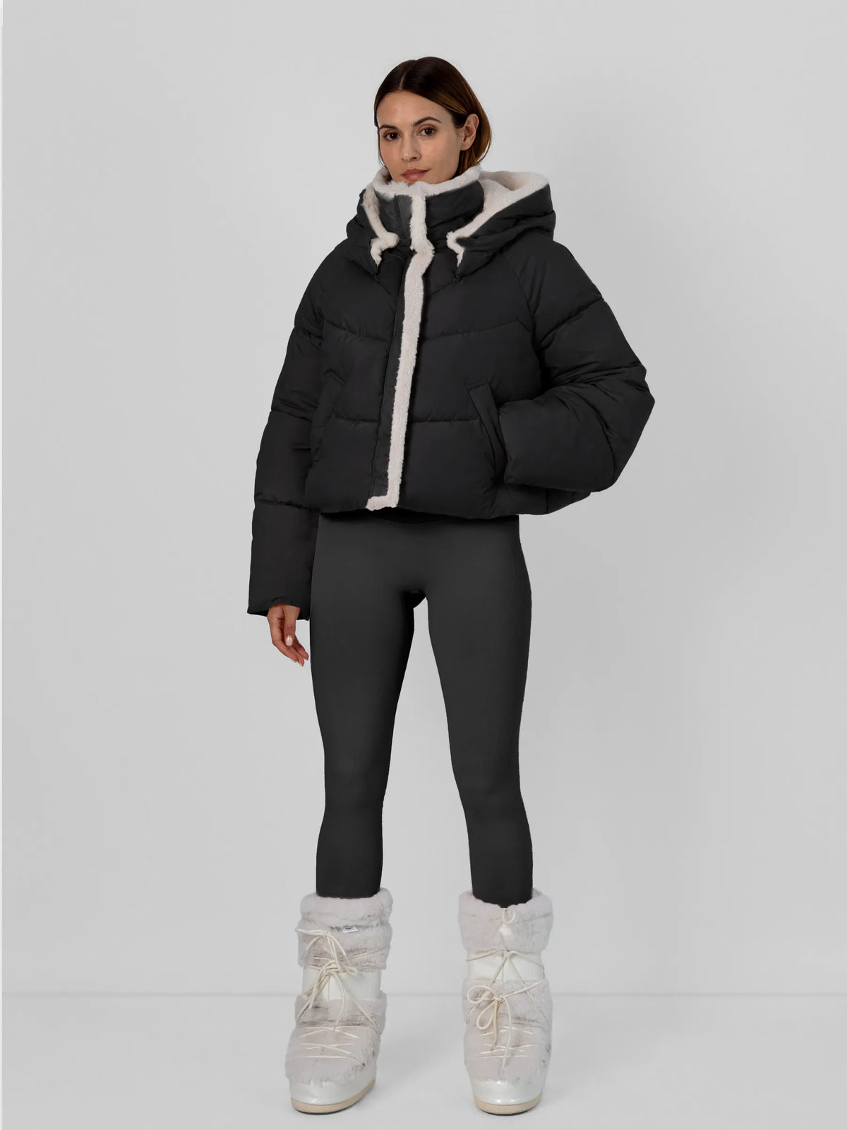 WarmCore™ Faux Fur Lined Detachable Hood Trim Bomber Jacket