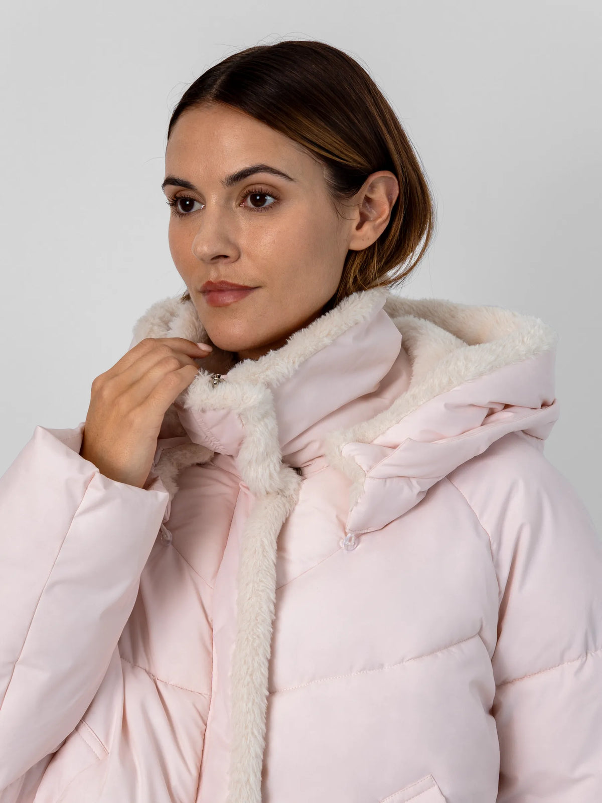 WarmCore™ Faux Fur Lined Detachable Hood Trim Bomber Jacket
