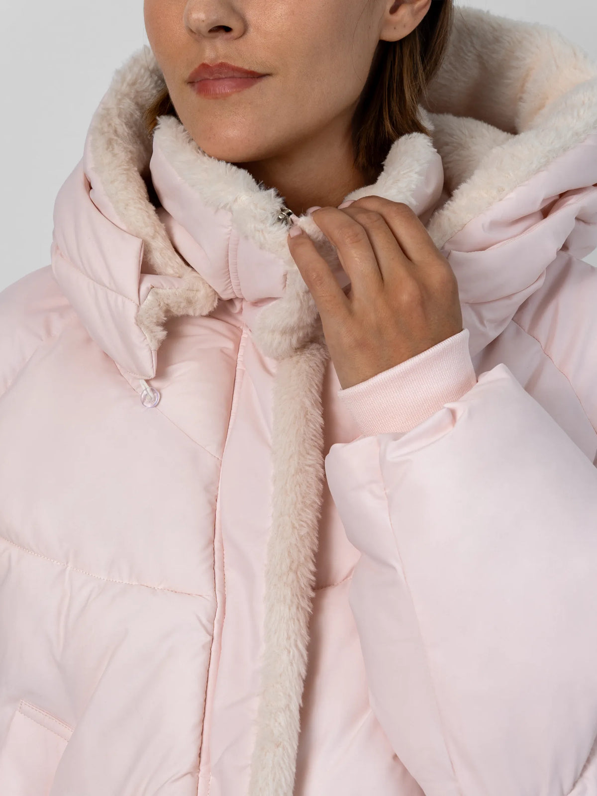 WarmCore™ Faux Fur Lined Detachable Hood Trim Bomber Jacket