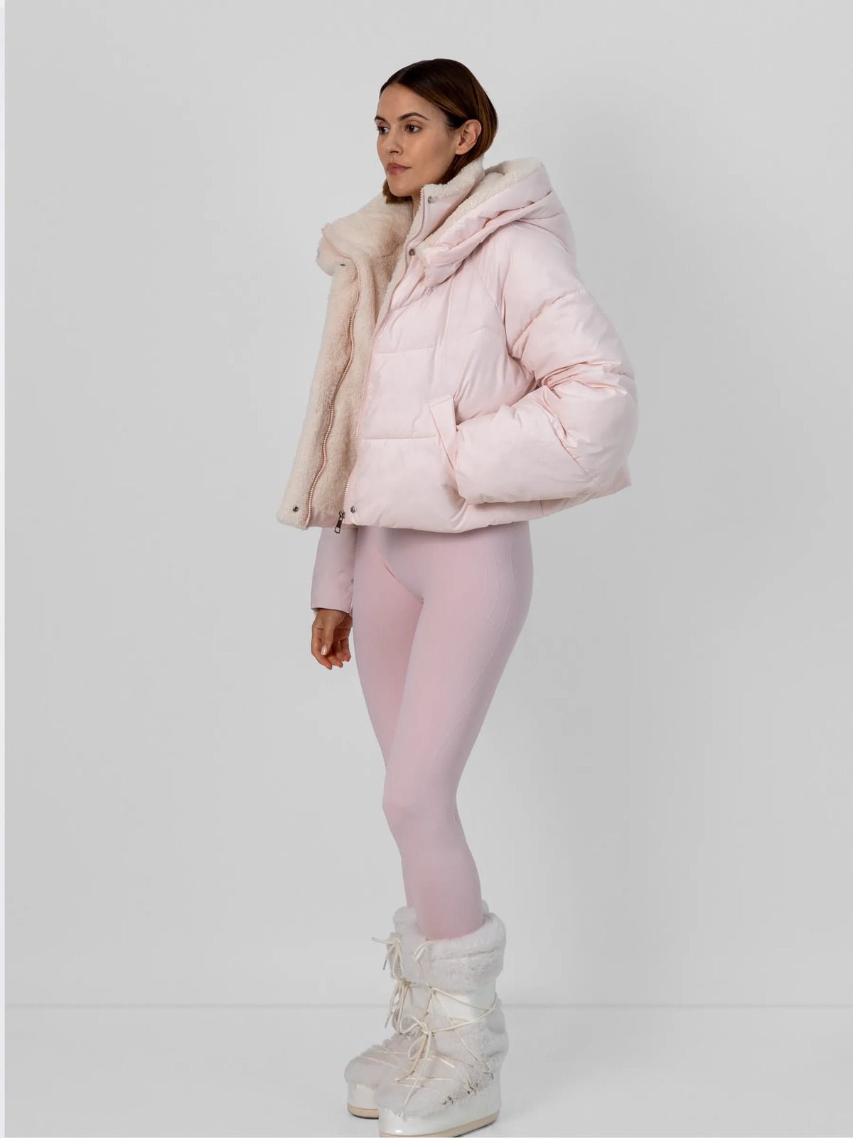 WarmCore™ Faux Fur Lined Detachable Hood Trim Bomber Jacket