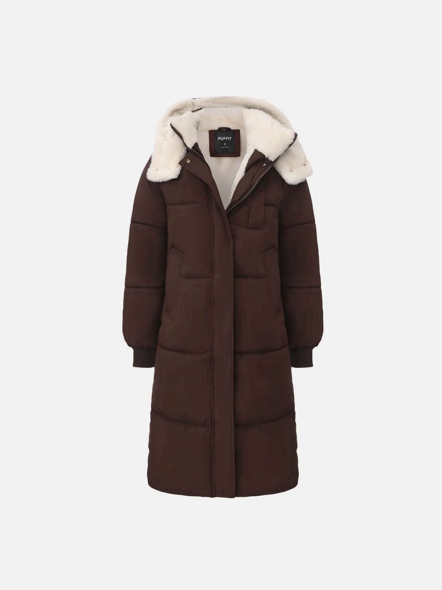 WarmCore™ Klassische lange Steppjacke mit Kapuze, gefüttert mit Kunstfell