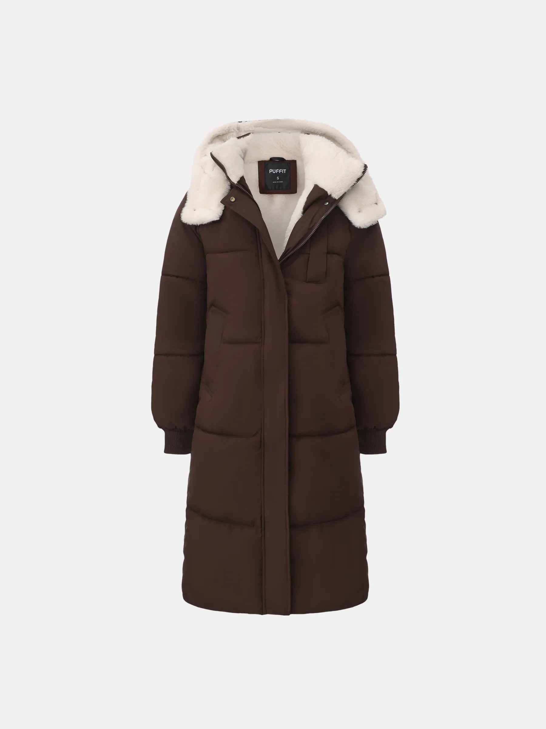 WarmCore™ Klassische lange Steppjacke mit Kapuze, gefüttert mit Kunstfell