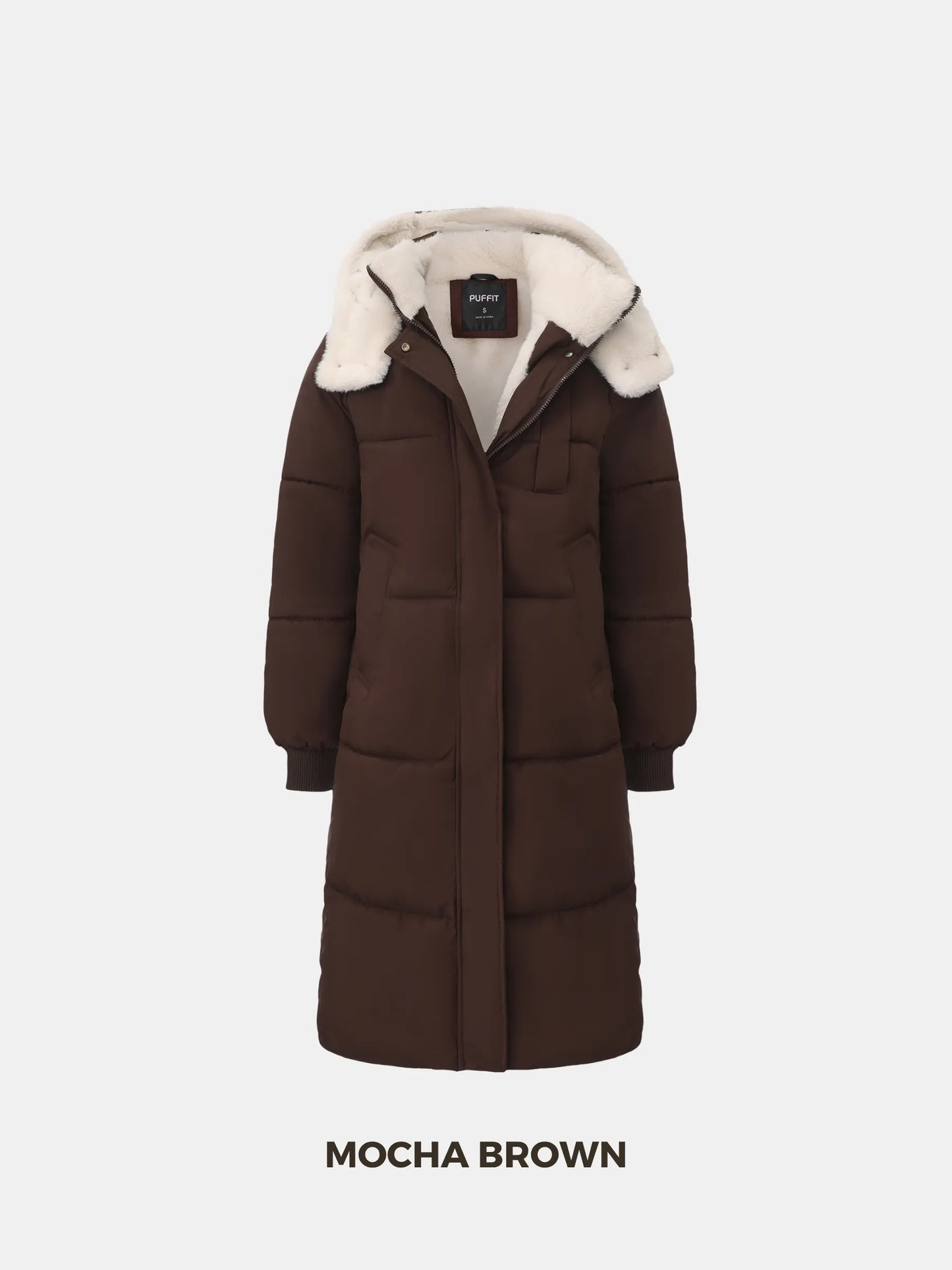 WarmCore™ Klassische lange Steppjacke mit Kapuze, gefüttert mit Kunstfell