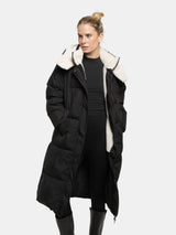 WarmCore™ Klassische lange Steppjacke mit Kapuze, gefüttert mit Kunstfell