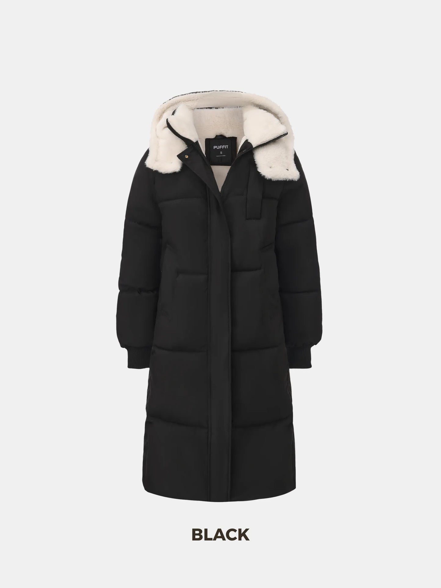 WarmCore™ Klassische lange Steppjacke mit Kapuze, gefüttert mit Kunstfell
