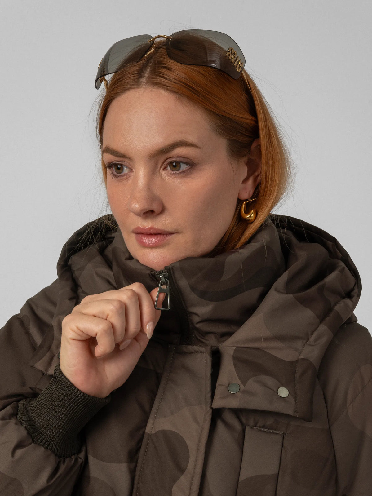 WarmCore™ Brown Camo Classic Long Hooded Puffer Jacket