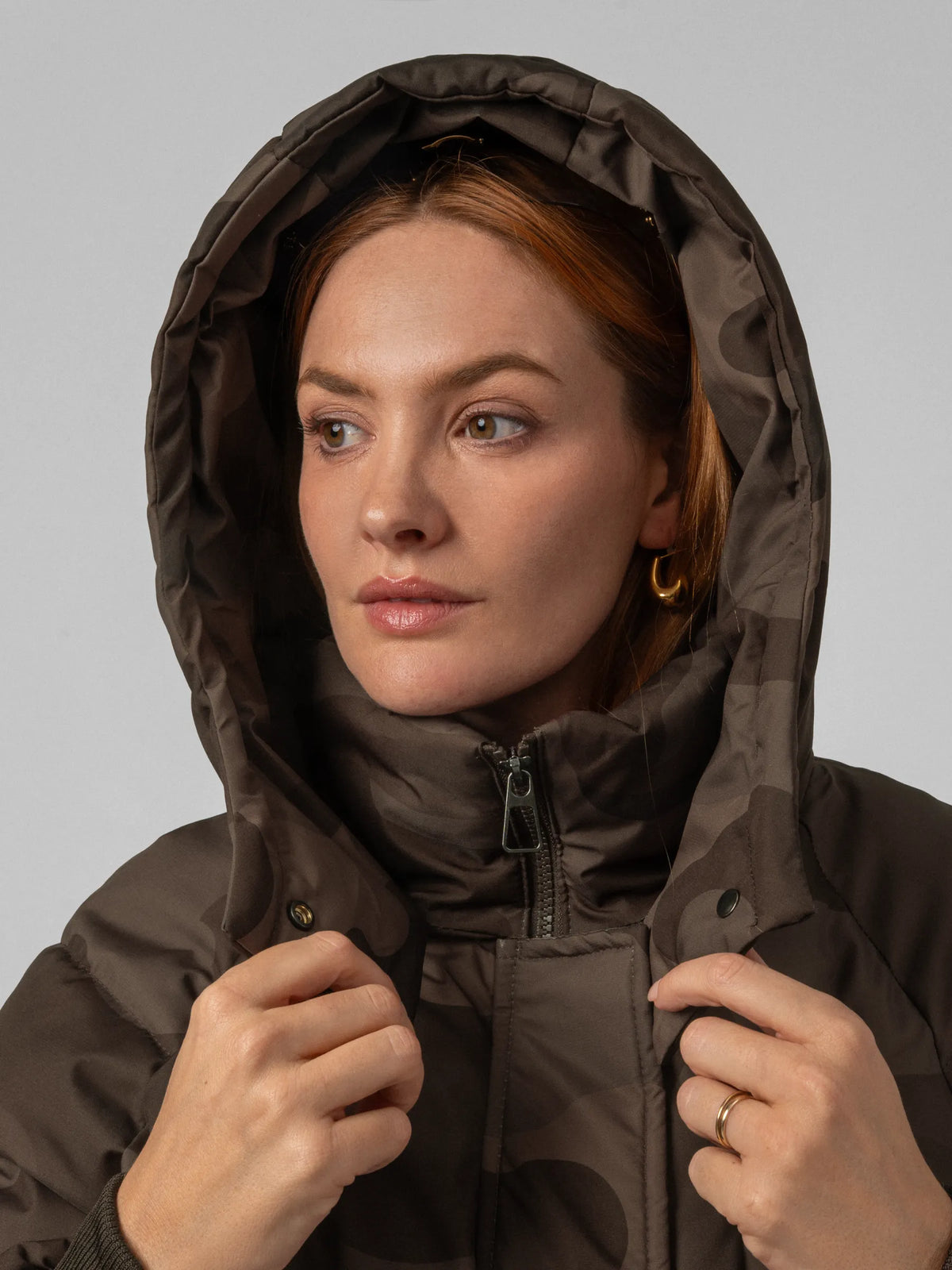 WarmCore™ Brown Camo Classic Long Hooded Puffer Jacket